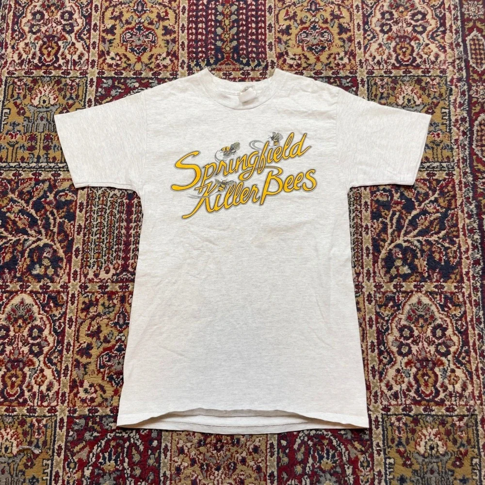 VTG 80s 90s Springfield Killer Bees T Shirt Size Small USA gray #11 yellow black